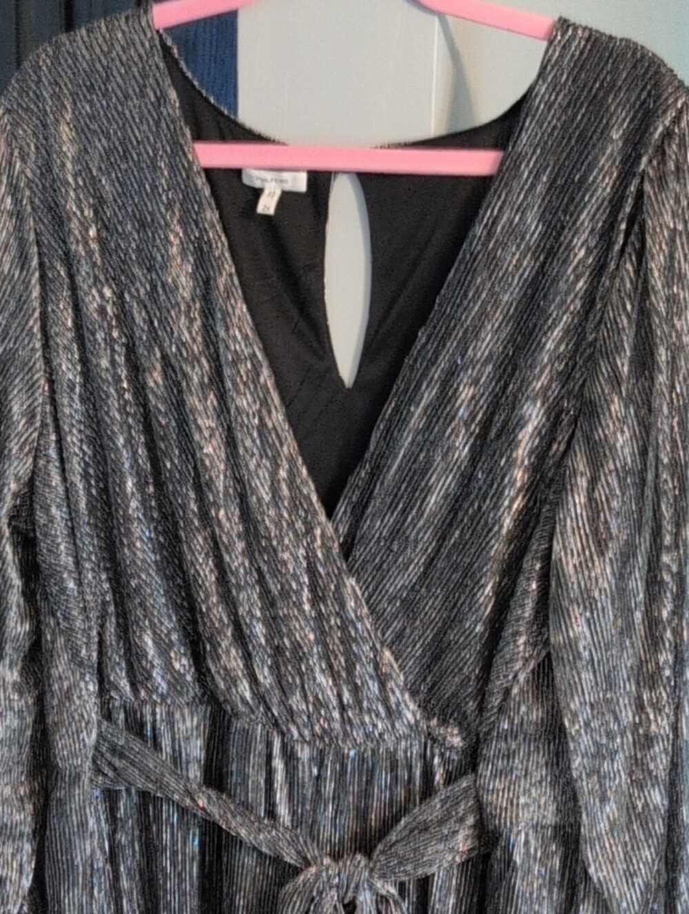 Maurices Metallic Black & Silver Wrap Jummper with Tie